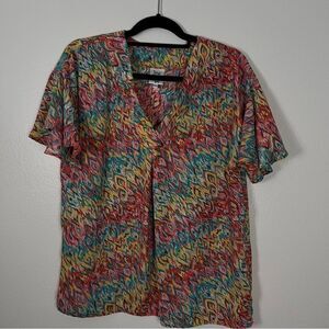 Ivy Jane Blouse Size Medium Short Flutter Sleeve Pink Teal Yellow